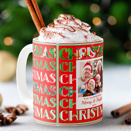 レトロなクリスマスの家族写真パターン コーヒーマグカップ