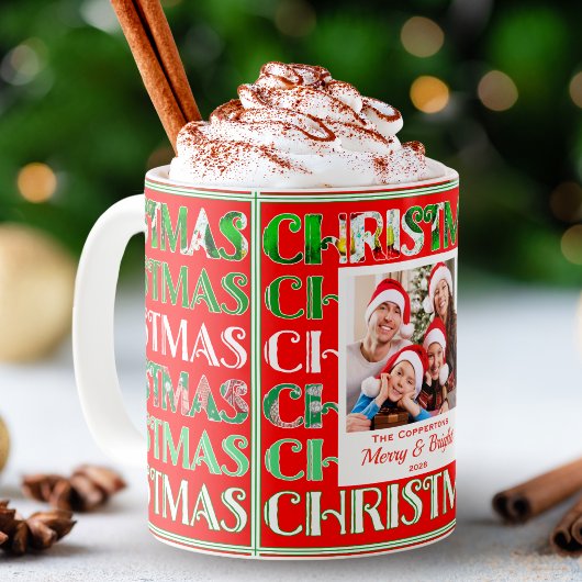 レトロなクリスマスの家族写真パターン コーヒーマグカップ