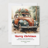 レトロなクリスマスの情景 赤い車 冬 シーズンカード (正面)