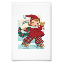 レトロなクリスマスの挨拶とアイススケート少女