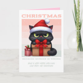 レトロなクリスマスの猫の写真: 平和、喜び、そしてキャットニップ シーズンカード