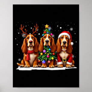 レトロなクリスマスの賭けをする猟犬 サンタ トナカイ 犬好き ポスター