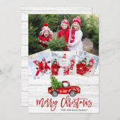 レトロなクリスマスの赤いトラックのポストカード　４枚の写真 シーズンカード (正面/裏面)