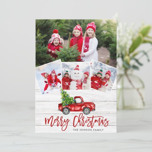 レトロなクリスマスの赤いトラックのポストカード　４枚の写真 シーズンカード (スタンド正面)