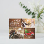 レトロなクリスマスの赤いトラックのポストカード（2枚の写真付き） ポストカード (スタンド正面)