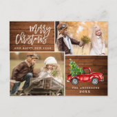 レトロなクリスマスの赤いトラックのポストカード（2枚の写真付き） ポストカード (正面)