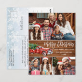 レトロなクリスマスの赤いトラックのポストカード（3枚の写真付き) ポストカード (正面/裏面)