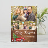 レトロなクリスマスの赤いトラックのポストカード（4枚の写真付き) シーズンカード (スタンド正面)