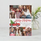 レトロなクリスマスの赤いトラックの素朴な3枚の写真のグリーティング シーズンカード (スタンド正面)