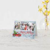 レトロなクリスマスの赤いトラック 3枚の写真を使ったホリデーグリーティング カード (黄色い花)