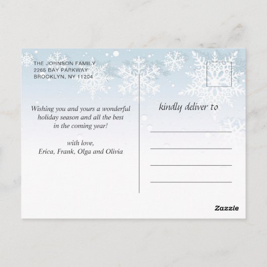 レトロなクリスマスの赤いトラック 3枚の写真を使ったホリデーグリーティング ポストカード (裏面)