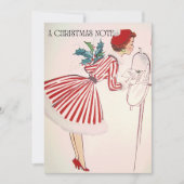 レトロなクリスマスの赤い服の女性と シーズンカード (正面)