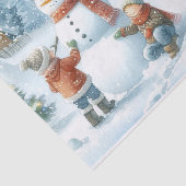 レトロなクリスマスの雪だるまと子供たち 薄葉紙 (詳細)