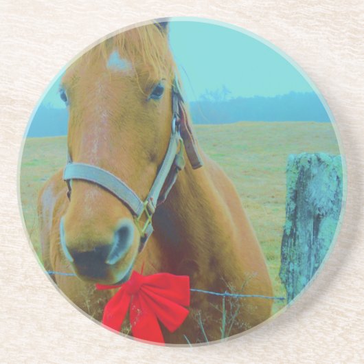 レトロなクリスマスの馬 コースター (正面)