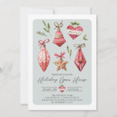 レトロなクリスマスオーナメント ホリデー オープン ハウス 招待状 (正面)