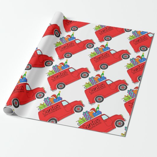 レトロなクリスマスカーを手で引いた車 ラッピングペーパー (アンロールド)