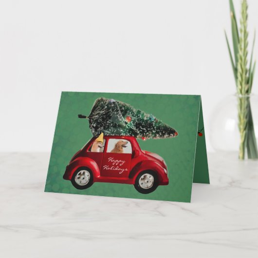 レトロなクリスマスツリーと一緒にお家に帰る犬たち シーズンカード (正面)