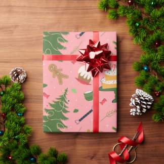 レトロなクリスマスツリーのシームレスパターン ラッピングペーパー