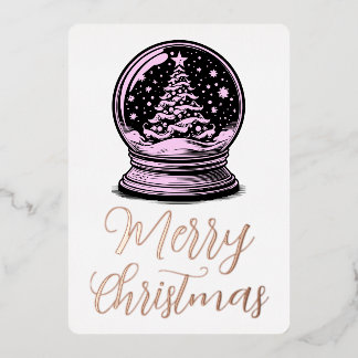 レトロなクリスマスツリーのスノーグローブ メリークリスマス 箔シーズンカード