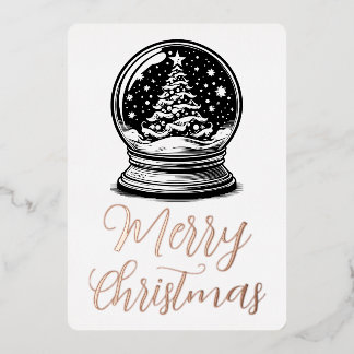 レトロなクリスマスツリーのスノーグローブ メリークリスマス 箔シーズンカード