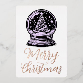 レトロなクリスマスツリーのスノーグローブ メリークリスマス 箔シーズンカード