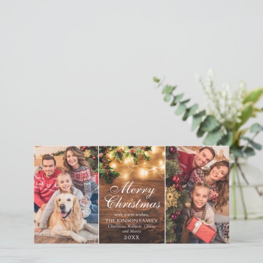 レトロなクリスマスツリーの飾りとミストルートのクラシックなクリスマスグリーティング シーズンカード (スタンド正面)