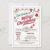レトロなクリスマスパーティーで、食べて飲んで楽しく過ごそう！ 招待状 (正面)