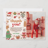レトロなクリスマスホリデーバースデーパーティーの写真 サンキューカード (正面)