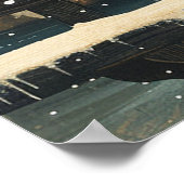 レトロなクリスマス村のパークベンチの鳥たちとコテージ ポスター (角)