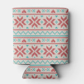 レトロなクリスマス柄の目ざわりTシャツ 雪の結晶 白 缶クーラー (裏面)