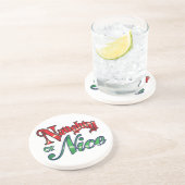 レトロなクリスマス、いたずらっ子？それともいい子？ 赤と緑の文字 コースター (側面)