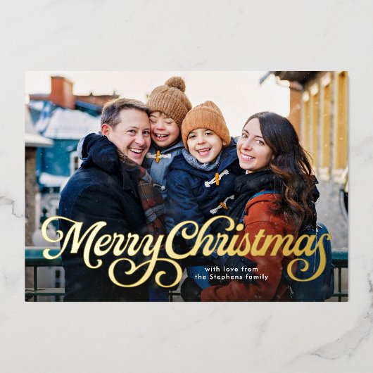 レトロなクリスマス スクリプト フォー フォト 箔シーズンカード (正面)