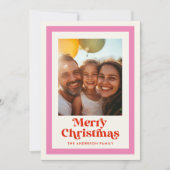 レトロなクリスマス ピンク レインボーフレーム 1枚の写真 シーズンカード (正面)