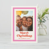 レトロなクリスマス ピンク レインボーフレーム 1 枚の写真 シーズンカード (スタンド正面)