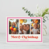 レトロなクリスマス ピンク レインボーフレーム 3枚の写真 シーズンカード (スタンド正面)