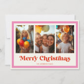 レトロなクリスマス ピンク レインボーフレーム 3 フォト シーズンカード (正面)