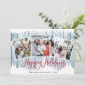 レトロなクリスマス ラスティック ブルー ウッド 3 フォト 挨拶 シーズンカード (スタンド正面)