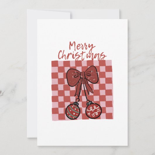 レトロなクリスマス リボンとオーナメントのデザイン 招待状 (正面)