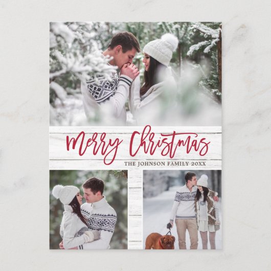 レトロなクリスマス　ルースチック　3枚の写真を使ったグリーティングカード ポストカード (正面)