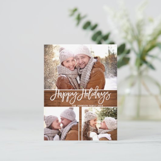 レトロなクリスマス　ルースチック　3枚の写真を使ったグリーティングカード ポストカード (スタンド正面)