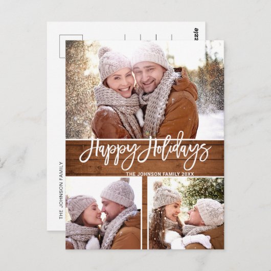 レトロなクリスマス　ルースチック　3枚の写真を使ったグリーティングカード ポストカード (正面/裏面)