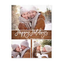 レトロなクリスマス　ルースチック　3枚の写真を使ったグリーティングカード