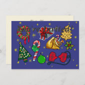 レトロなクリスマス ヴィンテージ カラフル 青 赤 緑 招待状 (正面/裏面)