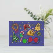 レトロなクリスマス ヴィンテージ カラフル 青 赤 緑 招待状 (スタンド正面)