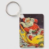 レトロなクリスマス、宇宙船のサンタクロース キーホルダー (正面)