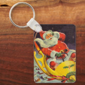 レトロなクリスマス、宇宙船のサンタクロース キーホルダー (正面)