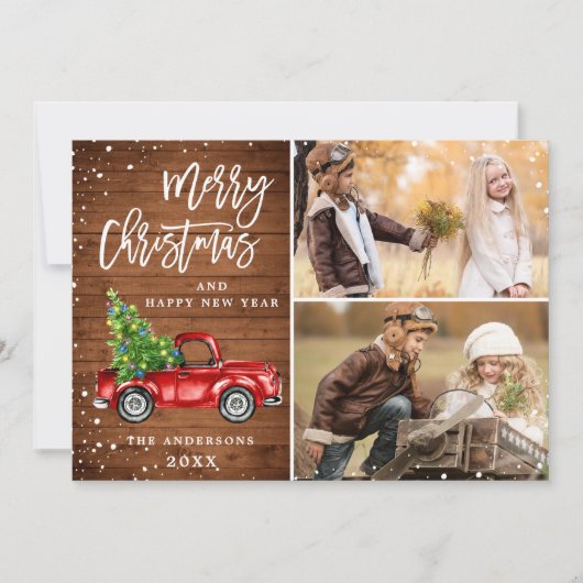 レトロなクリスマス 赤いトラックのポストカード2枚セット シーズンカード (正面)