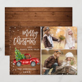 レトロなクリスマス 赤いトラックのポストカード2枚セット シーズンカード (正面/裏面)