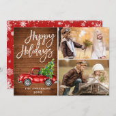 レトロなクリスマス 赤いトラックのポストカード2枚セット シーズンカード (正面/裏面)