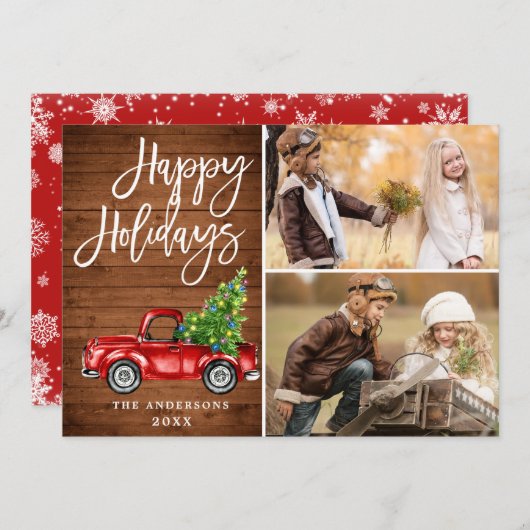 レトロなクリスマス 赤いトラックのポストカード2枚セット シーズンカード (正面/裏面)